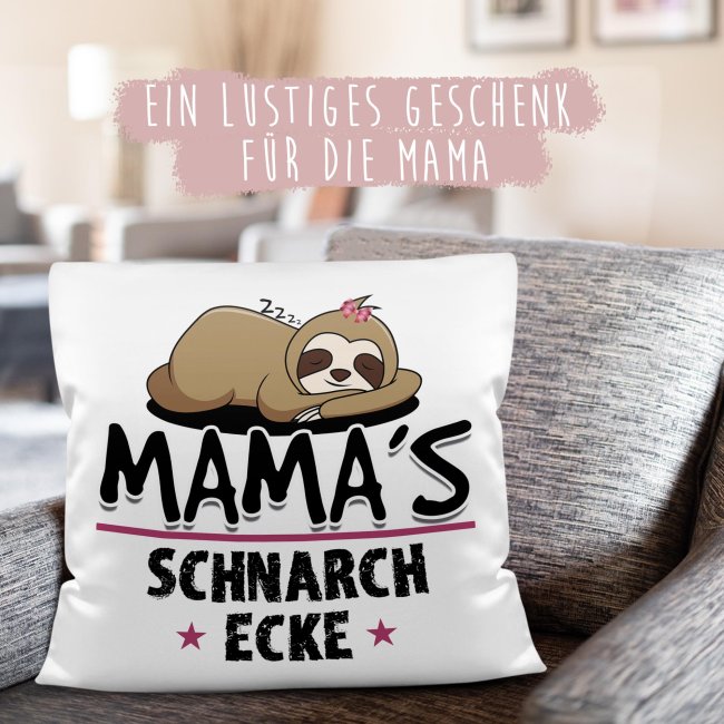 Kissen mit Spruch f&uuml;r Mama - Mamas Schnarch-Ecke - Wei&szlig; flauschig