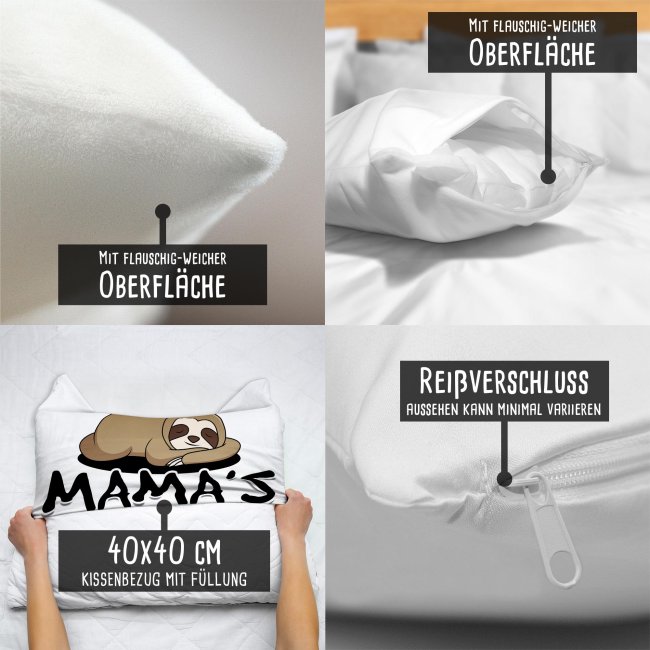 Kissen mit Spruch f&uuml;r Mama - Mamas Schnarch-Ecke - Wei&szlig; flauschig