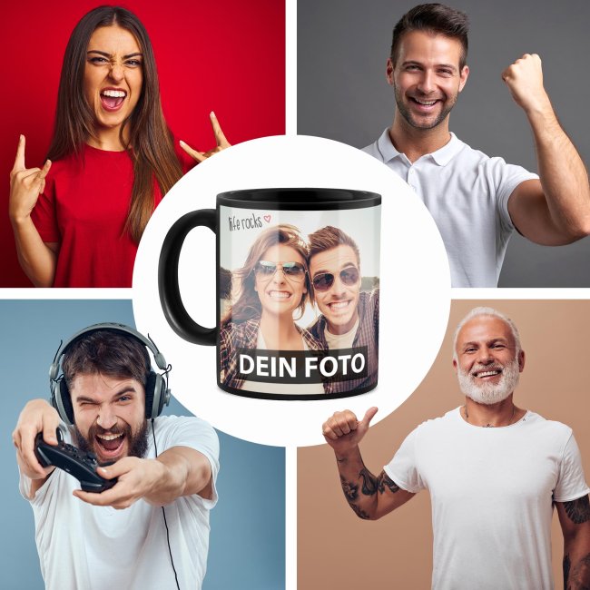 Schwarze Fototasse selbst gestalten