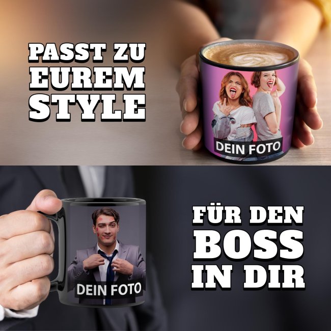 Schwarze Fototasse selbst gestalten