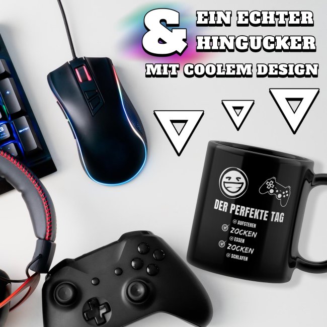 Schwarze Tasse mit Gamer-Spruch - Der perfekte Tag