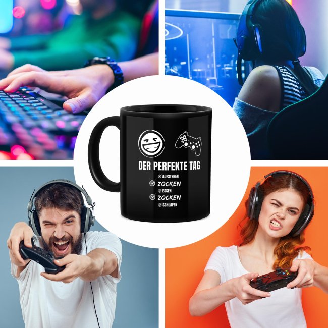 Schwarze Tasse mit Gamer-Spruch - Der perfekte Tag