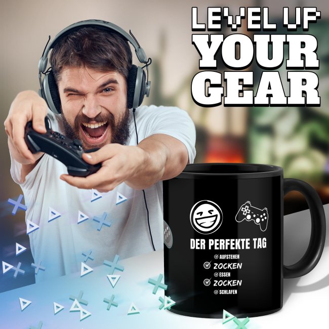 Schwarze Tasse mit Gamer-Spruch - Der perfekte Tag