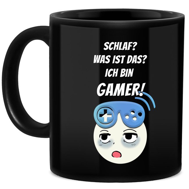 Schwarze Tasse mit Gamer-Spruch - Was ist Schlaf? Ich bin Gamer