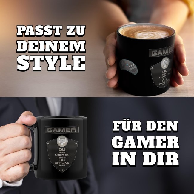 Schwarze Tasse mit Gamer-Spruch - Du bist nicht du, wenn du offline bist