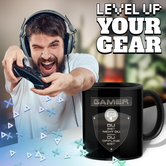 Schwarze Tasse mit Gamer-Spruch - Du bist nicht du, wenn du offline bist