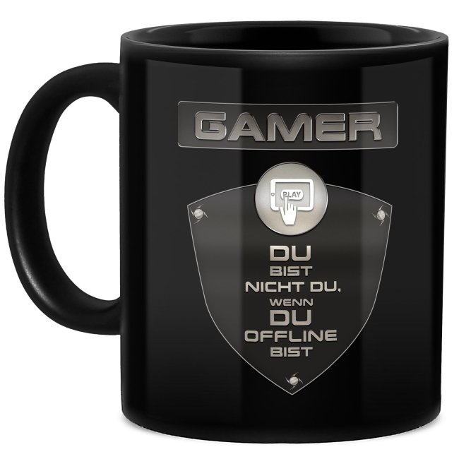 Schwarze Tasse mit Gamer-Spruch - Du bist nicht du, wenn du offline bist