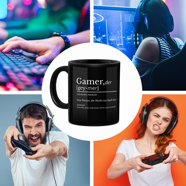 Schwarze Tasse mit Gamer-Spruch - Gamer Duden