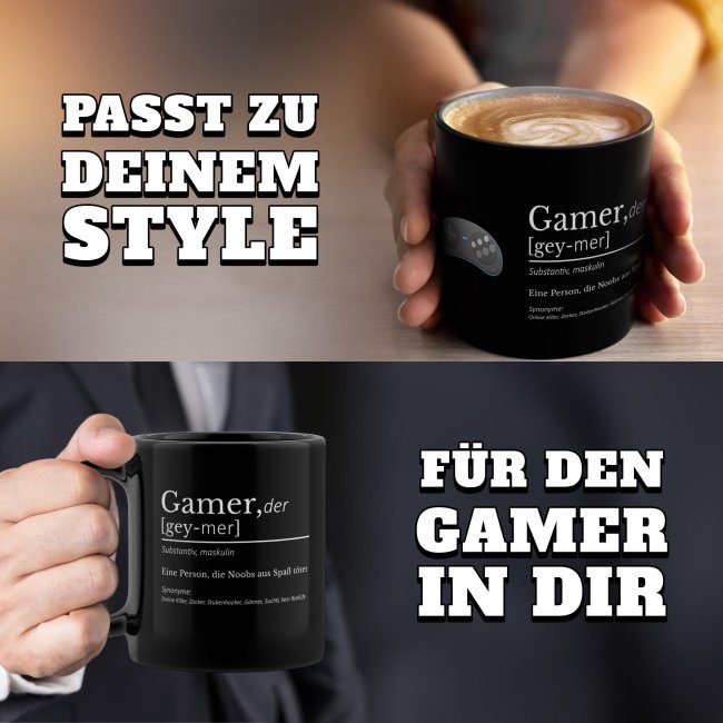 Schwarze Tasse mit Gamer-Spruch - Gamer Duden