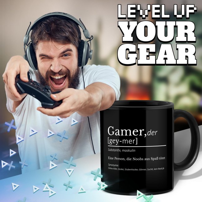 Schwarze Tasse mit Gamer-Spruch - Gamer Duden