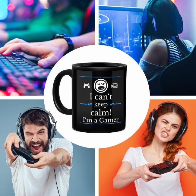 Schwarze Tasse mit Gamer-Spruch - Keep Calm? Im a Gamer