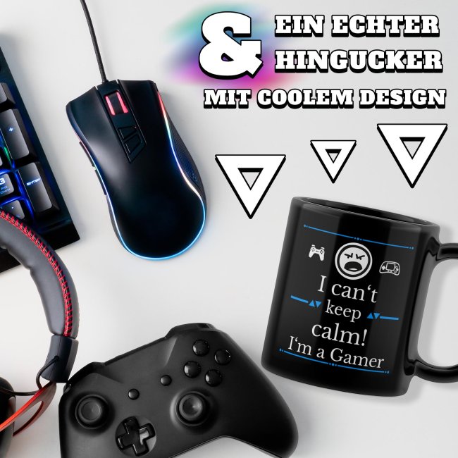 Schwarze Tasse mit Gamer-Spruch - Keep Calm? Im a Gamer