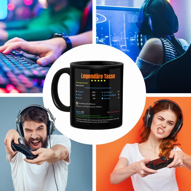 Schwarze Tasse mit Gamer-Spruch - Legend&auml;re Tasse