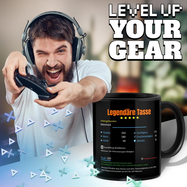 Schwarze Tasse mit Gamer-Spruch - Legend&auml;re Tasse