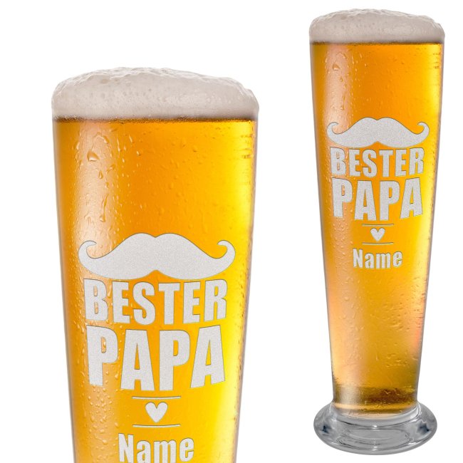 Graviertes Bierglas mit Name - Bester Papa, Herz