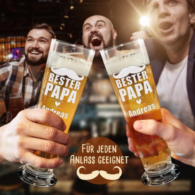 Graviertes Bierglas mit Name - Bester Papa, Herz - 300 ml