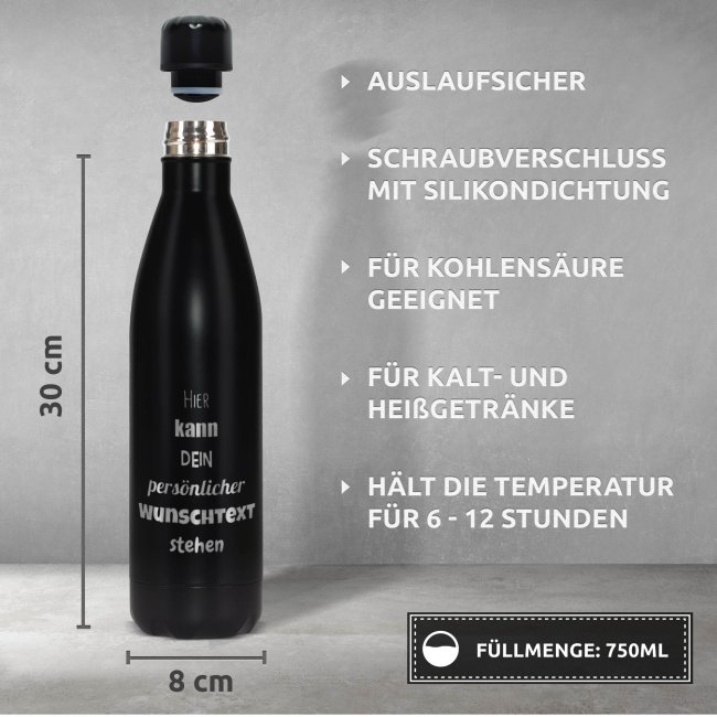 Edelstahl-Trinkflasche gravieren- schwarz matt - 750 ml