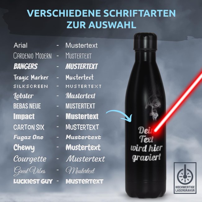 Edelstahl-Trinkflasche gravieren- schwarz matt - 750 ml