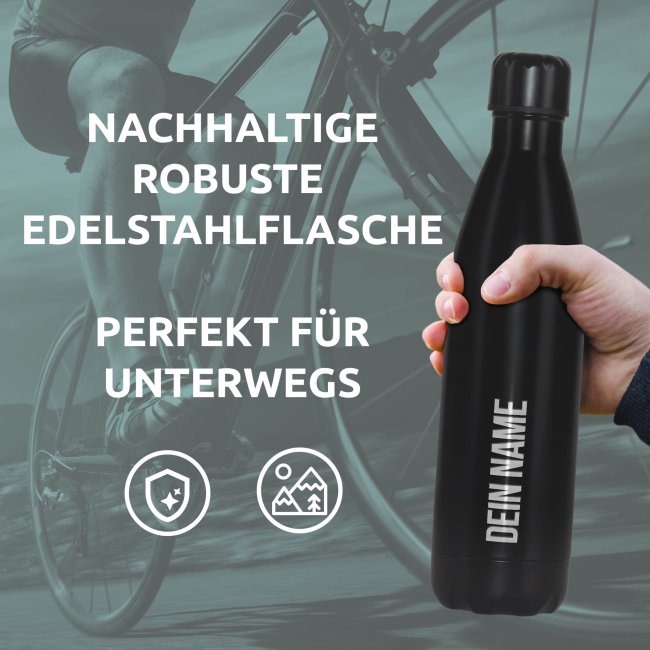 Edelstahl-Trinkflasche mit Namensgravur - schwarz matt - 750 ml