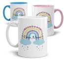 Tasse mit Name - Regenbogen Blumen