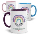 Tasse mit Name und Datum - Regenbogen, Wir haben dich lieb