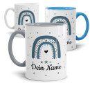 Tasse mit Name - Regenbogen, blau mit Sternen