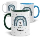 Tasse mit Name und Datum- Regenbogen, Blau mit Sternen -