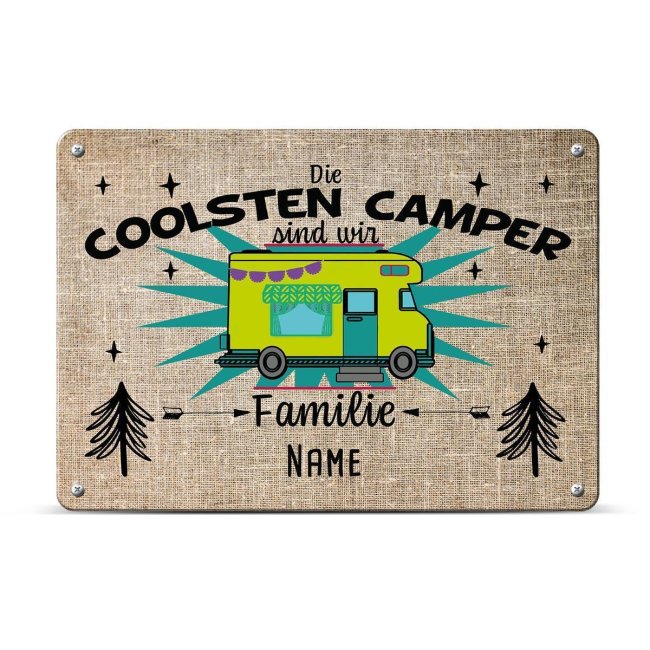 Blechschild f&uuml;r Wohnwagen - mit Name - Wir sind die coolsten Camper