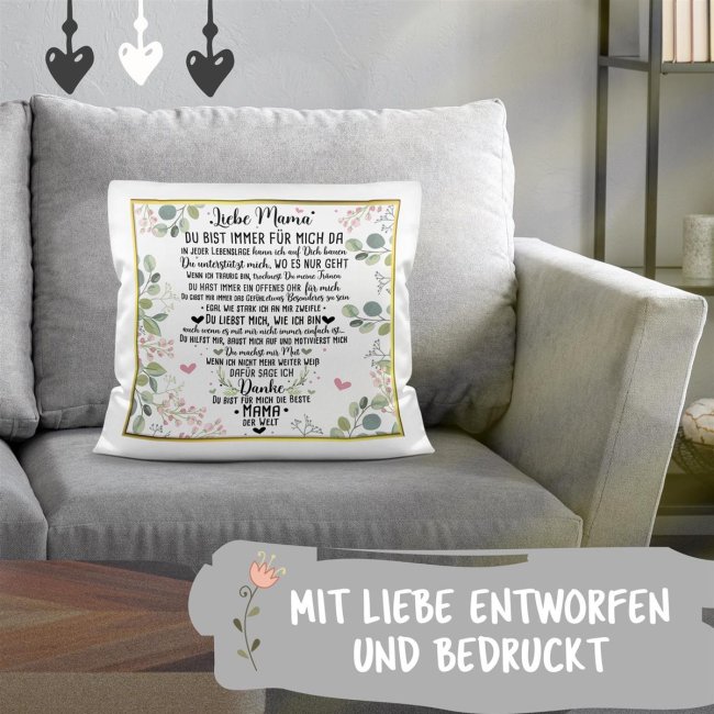 Kissen mit Spruch f&uuml;r Mama - Danke Mama Kissen Polyester Wei&szlig;
