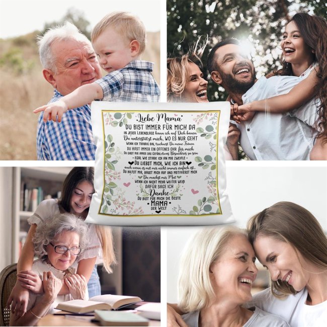 Kissen mit Spruch f&uuml;r Mama - Danke Mama Kissen Polyester Wei&szlig;
