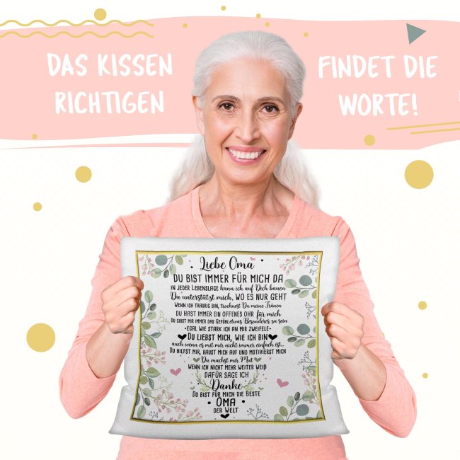 Kissen mit Spruch f&uuml;r Oma - Danke Oma Farbkissen R&uuml;ckseite Gr&uuml;n