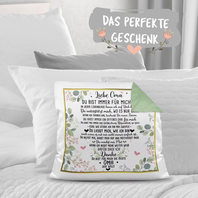 Kissen mit Spruch f&uuml;r Oma - Danke Oma Farbkissen R&uuml;ckseite Gr&uuml;n