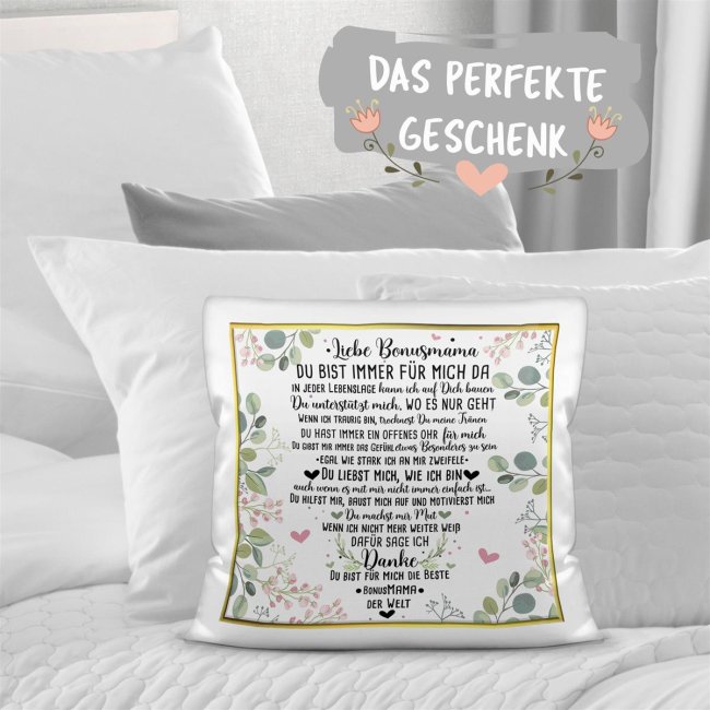 Kissen mit Spruch f&uuml;r Bonusmama - Danke Bonusmama