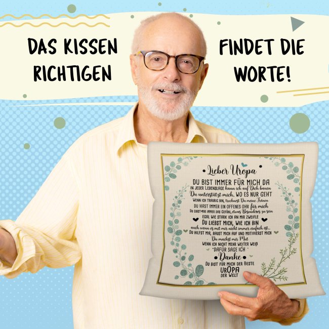 Kissen mit Spruch f&uuml;r Uropa - Danke Uropa Kissen Polyester Beige