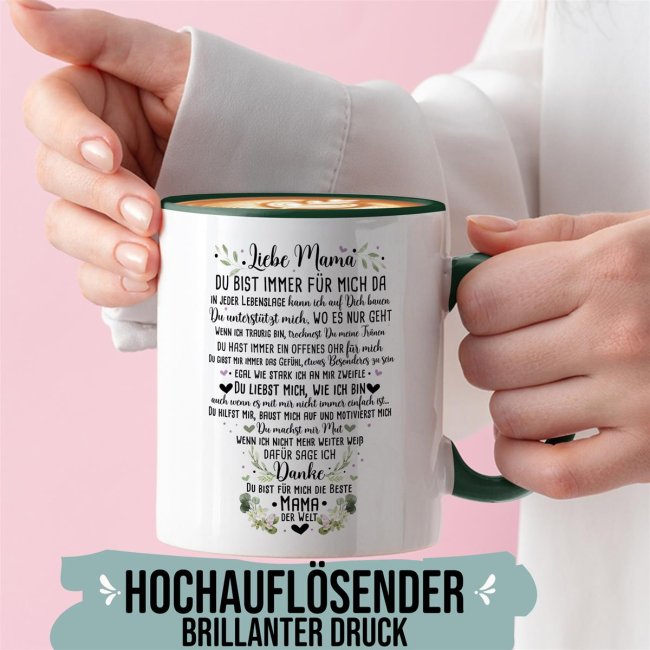 Keramik Tasse - Danke Mama Innen &amp; Henkel Dunkelgr&uuml;n