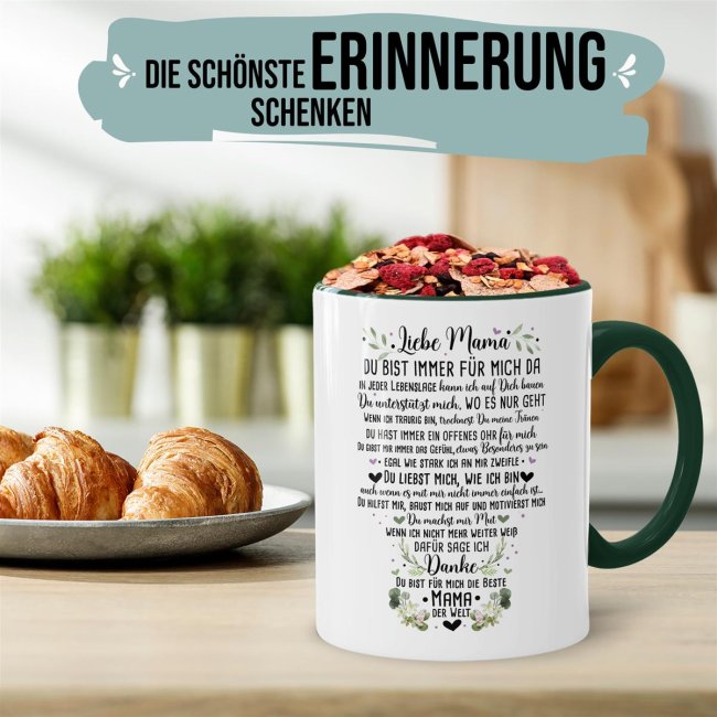 Keramik Tasse - Danke Mama Innen &amp; Henkel Dunkelgr&uuml;n