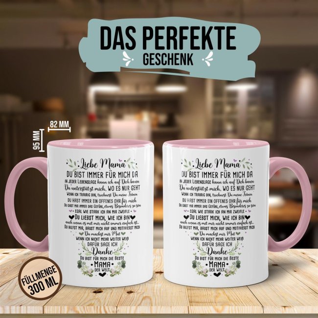 Keramik Tasse - Danke Mama Innen &amp; Henkel Rosa