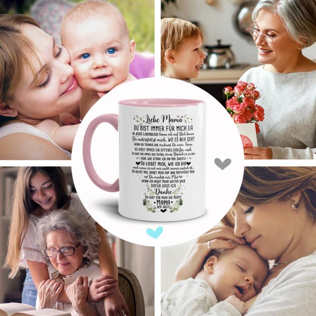 Keramik Tasse - Danke Mama Innen &amp; Henkel Rosa