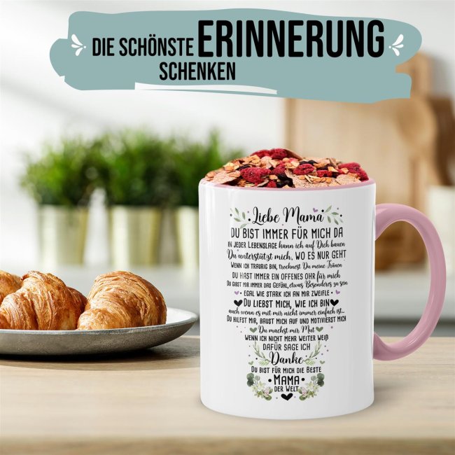 Keramik Tasse - Danke Mama Innen &amp; Henkel Rosa