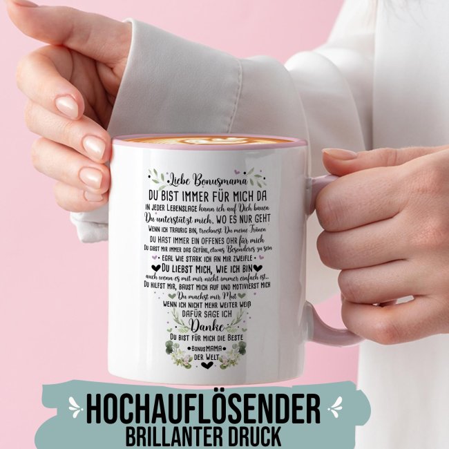 Keramik Tasse - Danke Bonusmama Innen &amp; Henkel Rosa