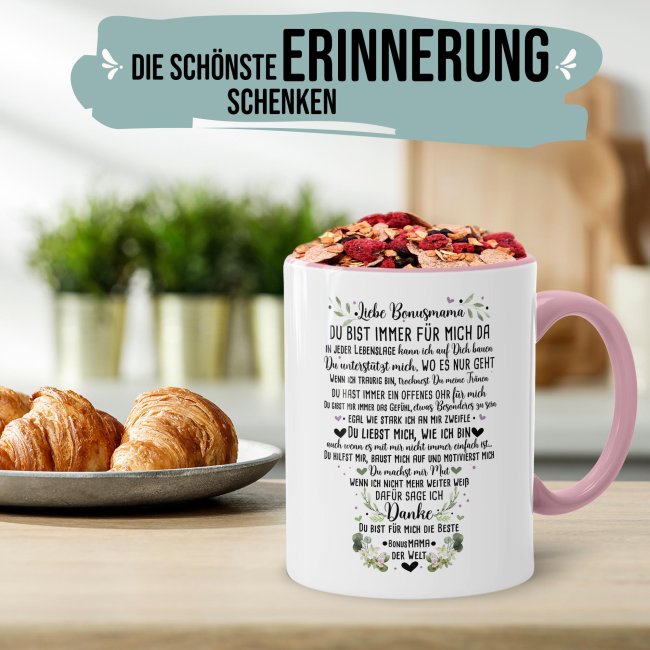 Keramik Tasse - Danke Bonusmama Innen &amp; Henkel Rosa