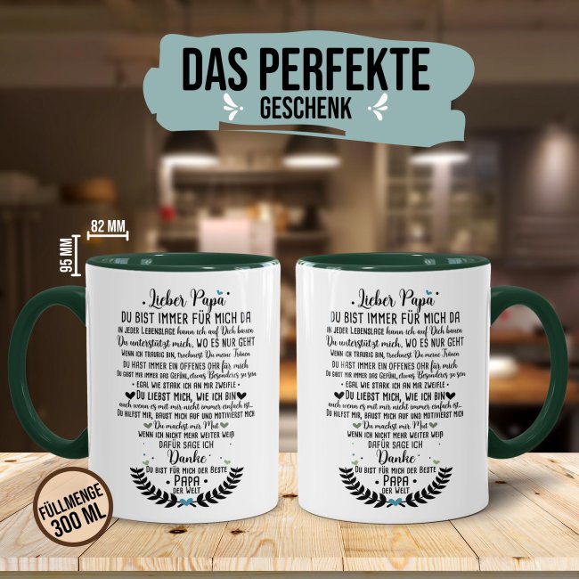 Keramik Tasse - Danke Papa Innen &amp; Henkel Dunkelgr&uuml;n