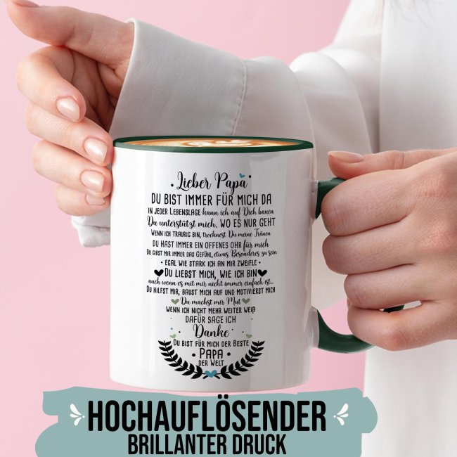 Keramik Tasse - Danke Papa Innen &amp; Henkel Dunkelgr&uuml;n