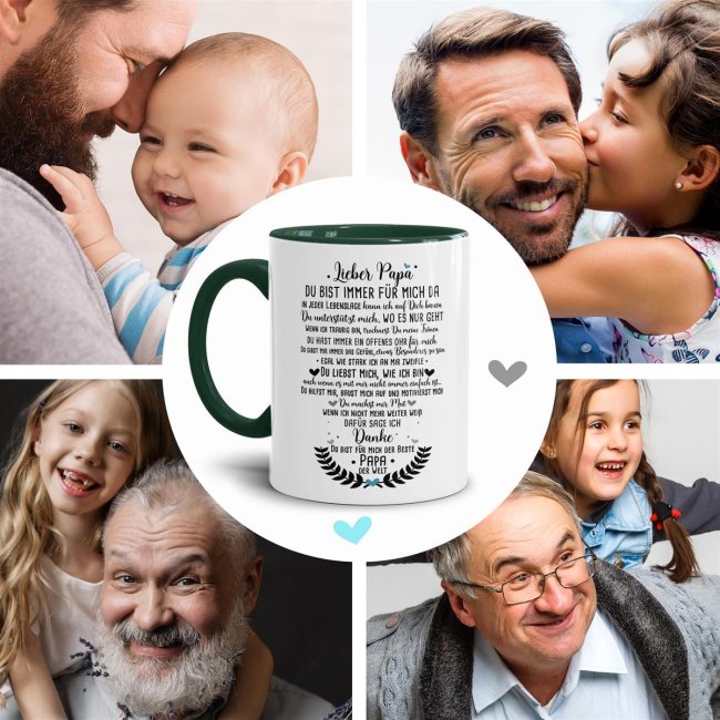 Keramik Tasse - Danke Papa Innen &amp; Henkel Dunkelgr&uuml;n