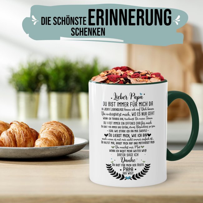 Keramik Tasse - Danke Papa Innen &amp; Henkel Dunkelgr&uuml;n