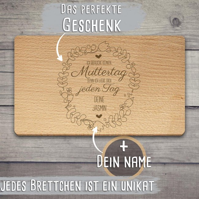 Holzbrettchen mit Gravur - Mama, ich liebe Dich -  personalisierbar mit Name