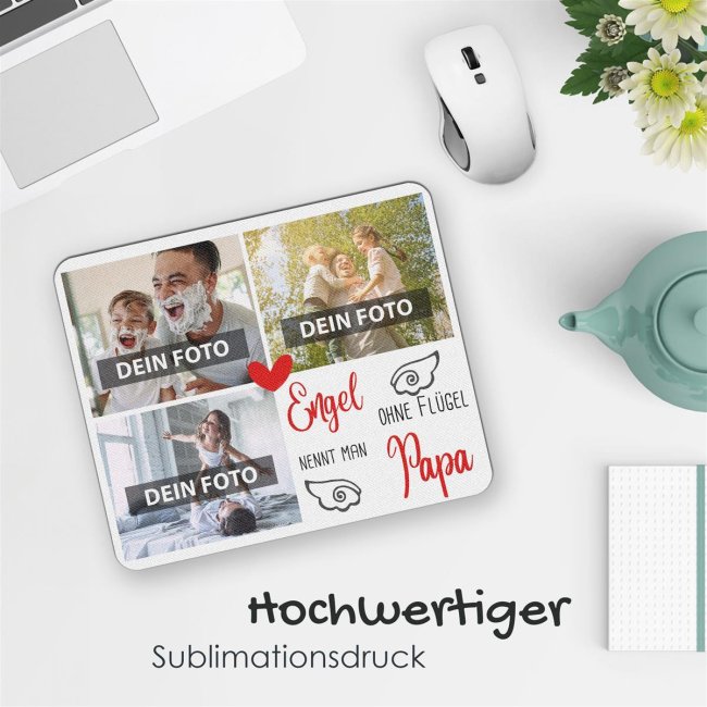 Mousepad f&uuml;r Papa mit Fotos und Spruch - Engel ohne Fl&uuml;gel