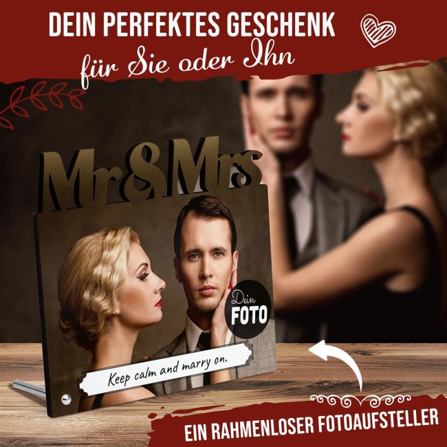 Rahmenloser Fotoaufsteller - Mr &amp; Mrs - zum selbst Gestalten