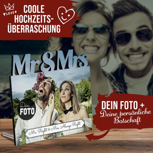 Rahmenloser Fotoaufsteller - Mr &amp; Mrs - zum selbst Gestalten