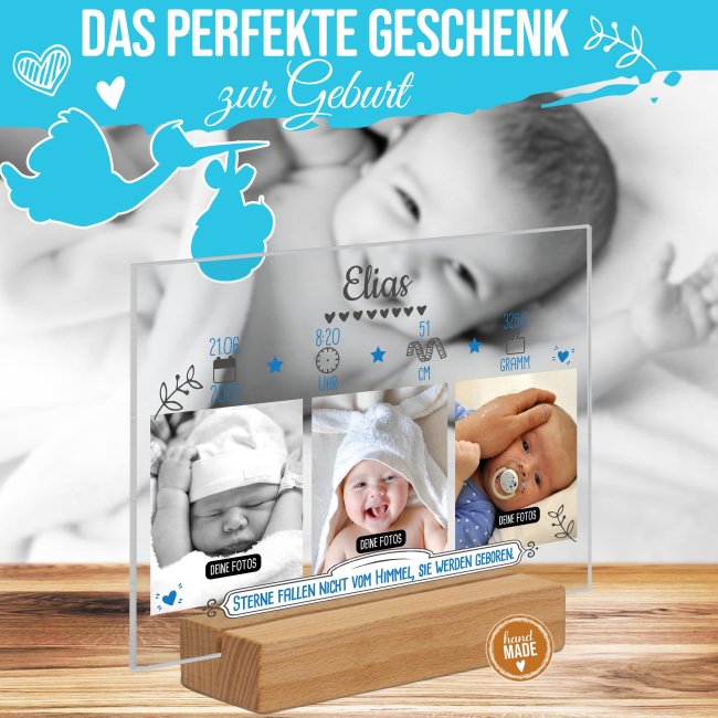 Fotoaufsteller mit Fotocollage und Geburtsdaten - Junge